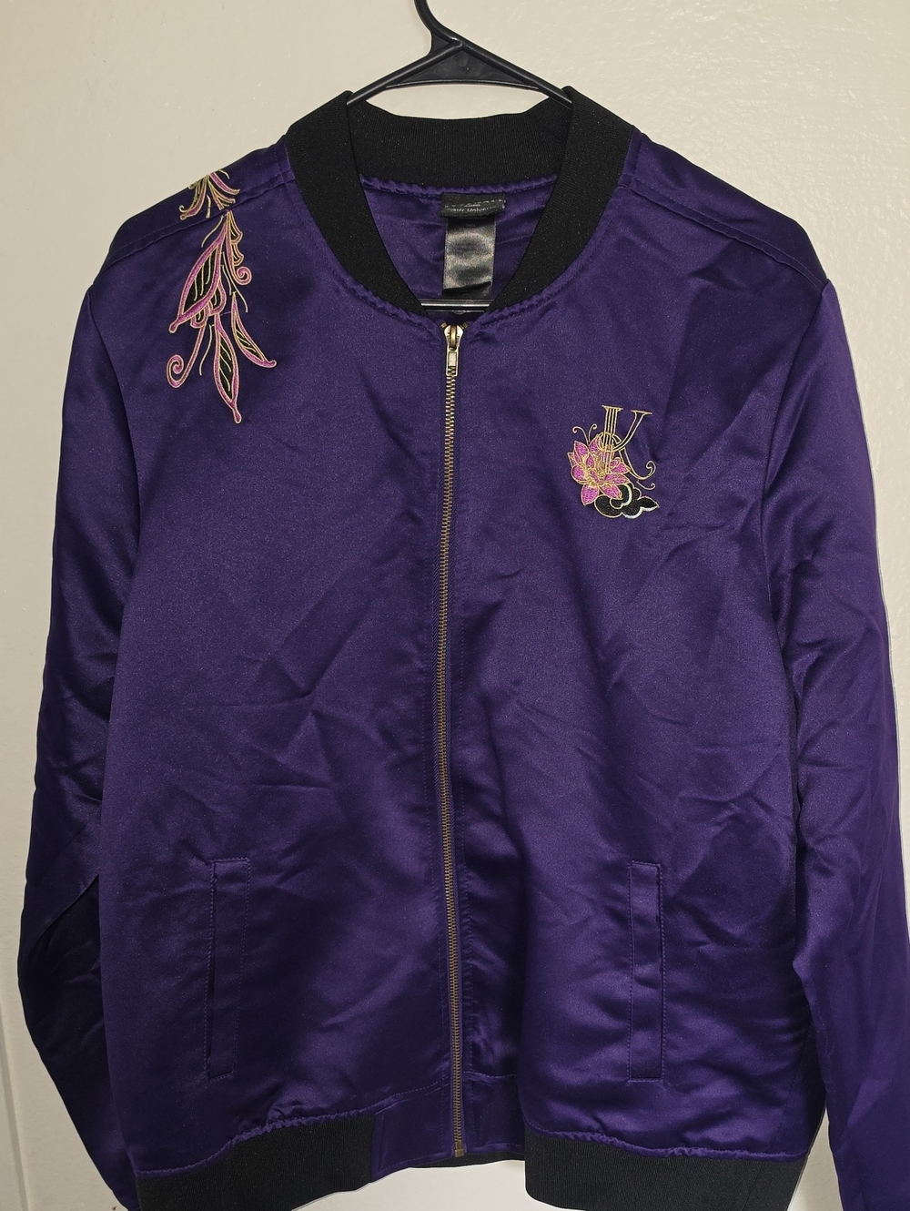 Marvel Purple Satin Bomber Jacket with Pink Embroidery